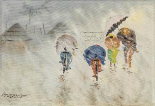 John Koenakeefe Mohl - Cycling against the rain, Western Transvaal (S.A)