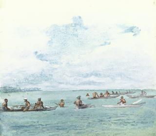 John La Farge - Fishing Party In Canoes, Samoa