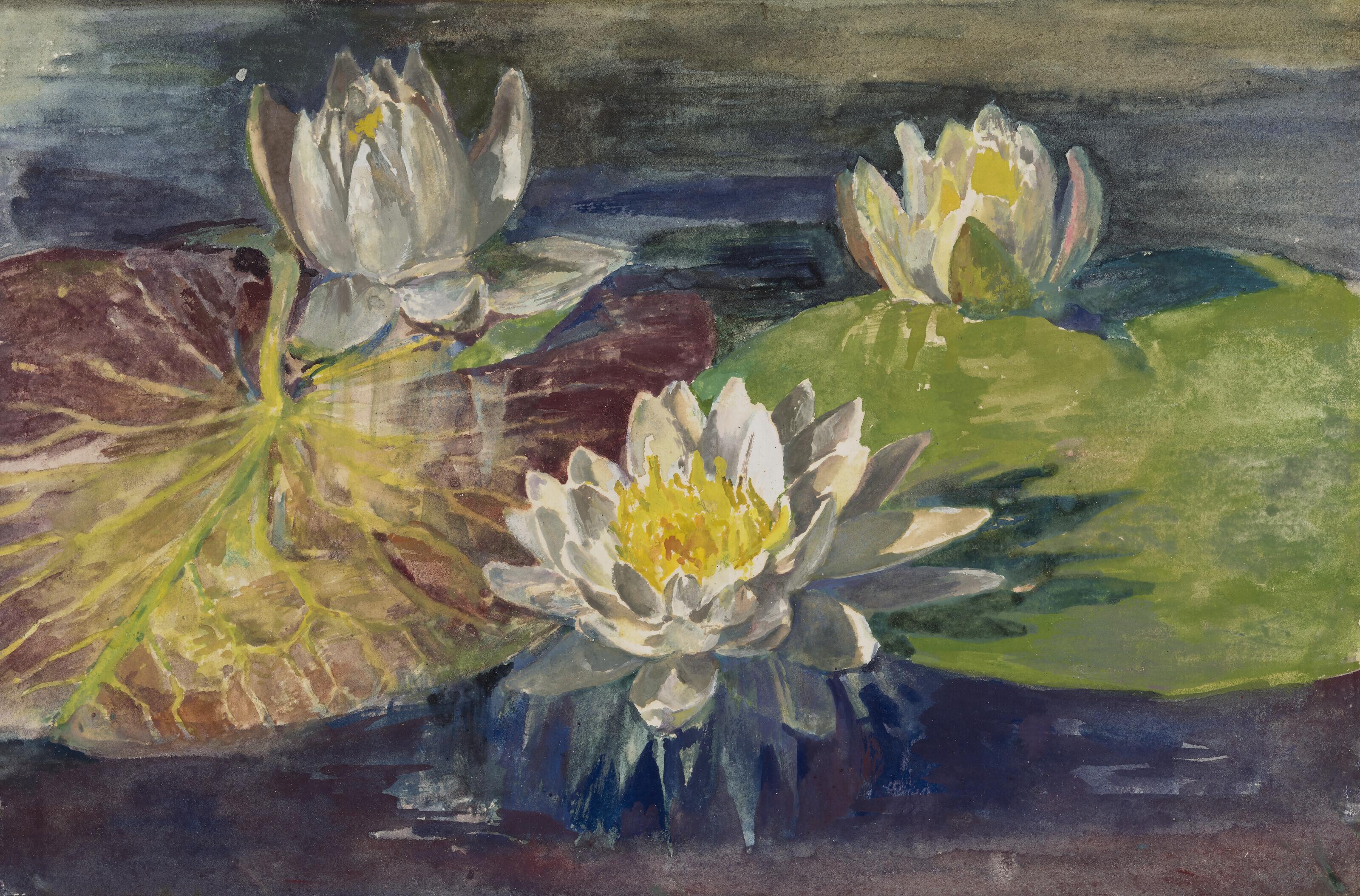 John La Farge - Water-Lilies. Red and Green Pads. Study from Nature