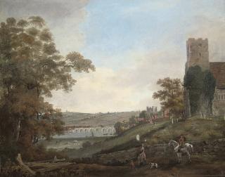 John Laporte - Rochester from the banks of the Medway with the castle and bridge beyond