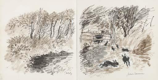 John Lawrence - Bigwig leading Hazel, Dandelion, Fiver, Silver and Pipkin away from the ditch; The Black rabbit; and Bigwig