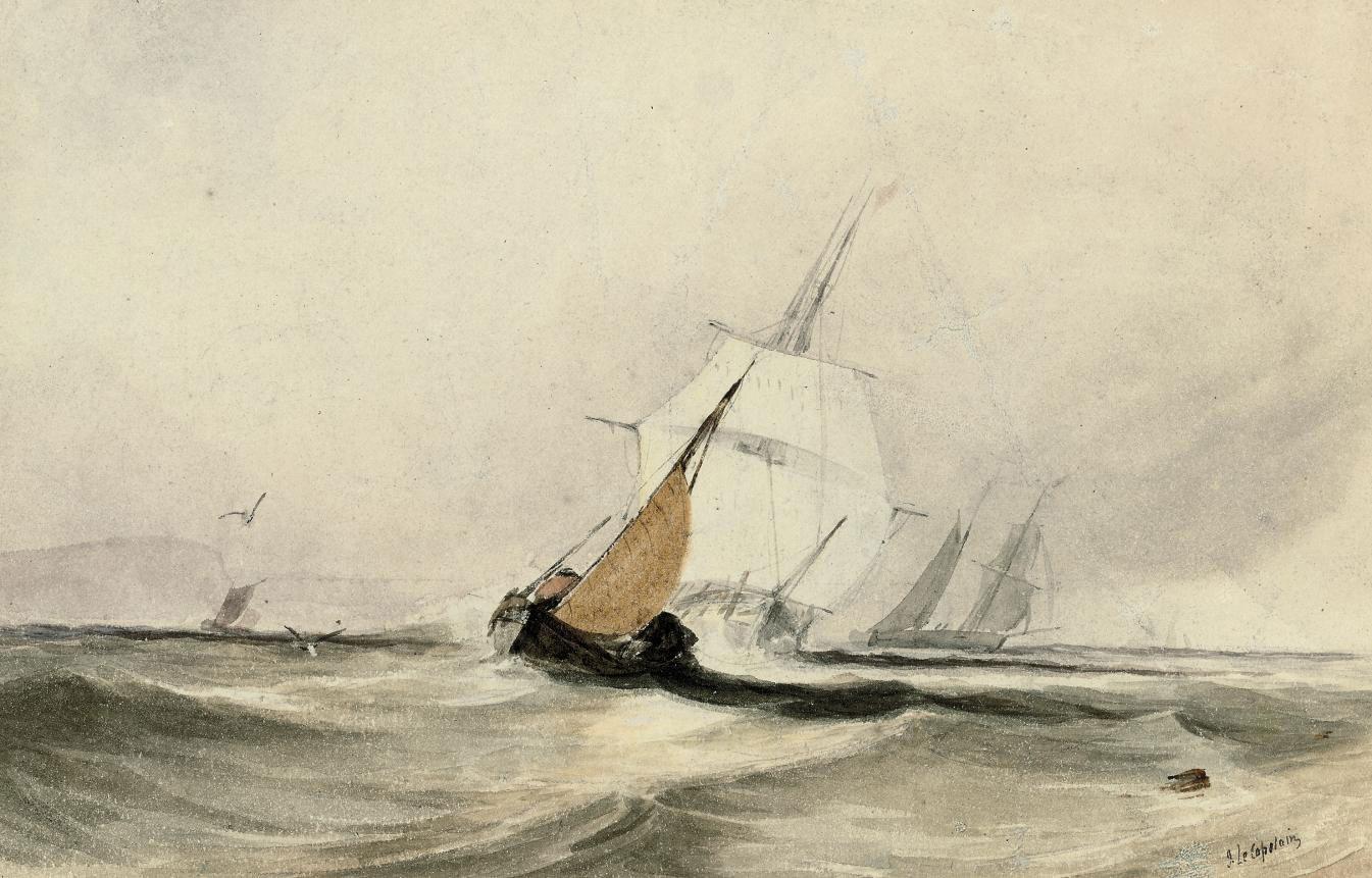 John Le Capelain - Shipping in a stiff breeze; and A frigate drawing close to a fishing boat (illustrated)