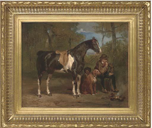 John Lewis Brown - A huntsman smoking at a campfire