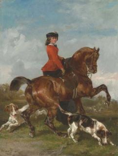John Lewis Brown - An Elegant young Lady out Hunting with Hounds