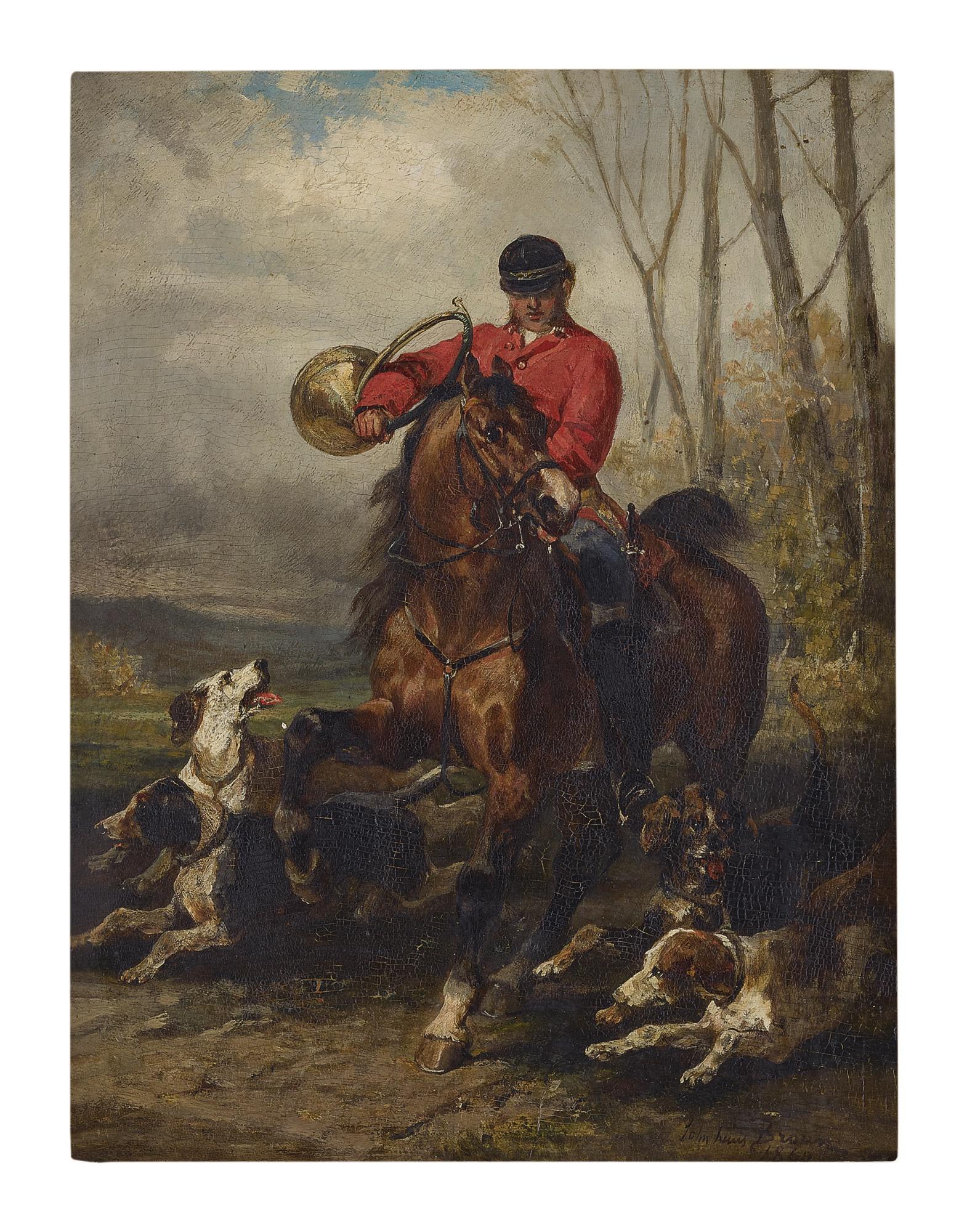John Lewis Brown - Mounted Hunter And Hounds