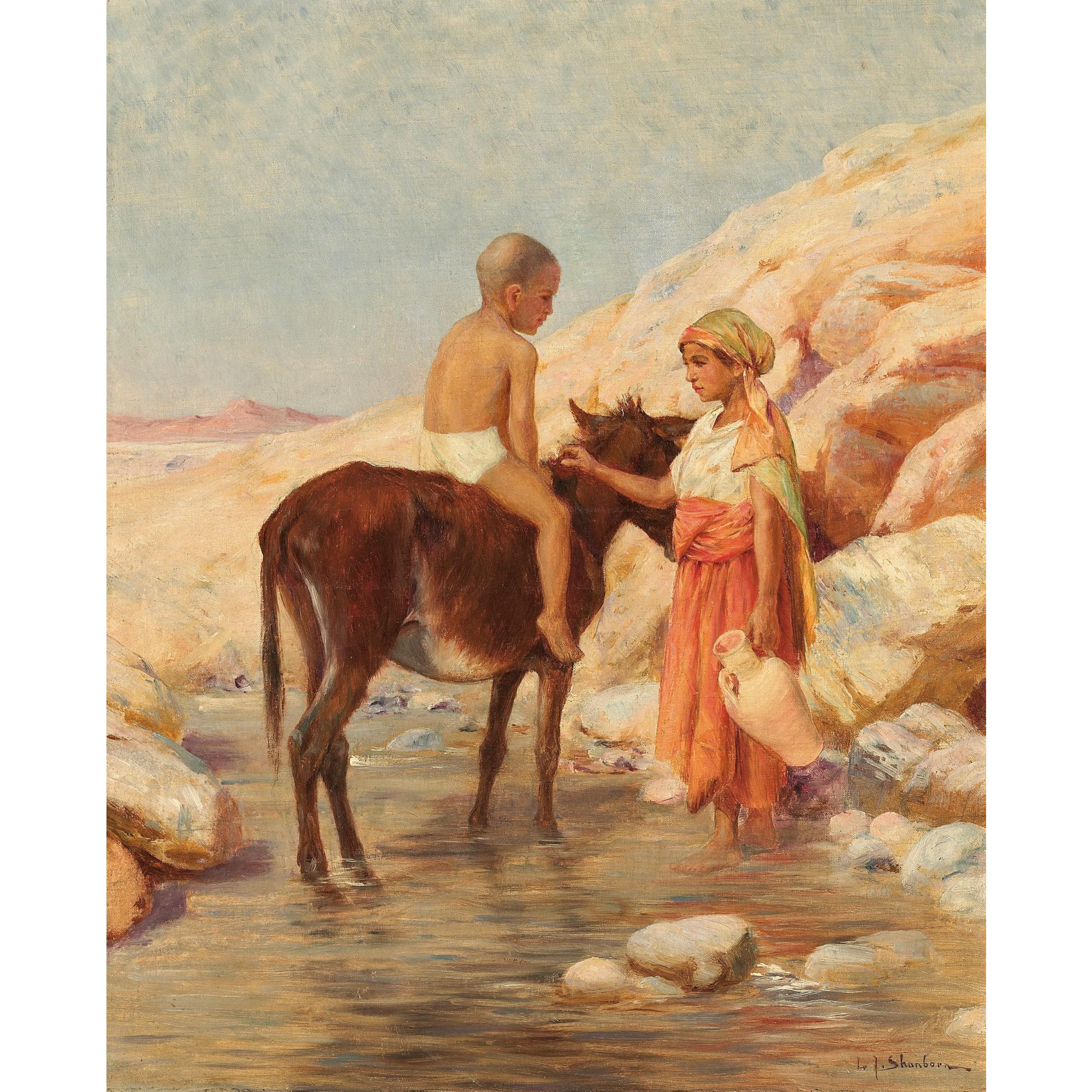 John-Lewis Shonborn - Enfants Au Bord De L\'Ouedjohn-Lewis Shonborn ; Children On The Banks Of The Oued ; Signed Lower Right ; Oil On Canvas
