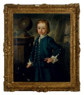 John Lewis - Portrait of a young boy wearing a blue coat, standing in a landscape
