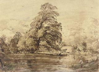 John Linnell - An Angler On A River Bank