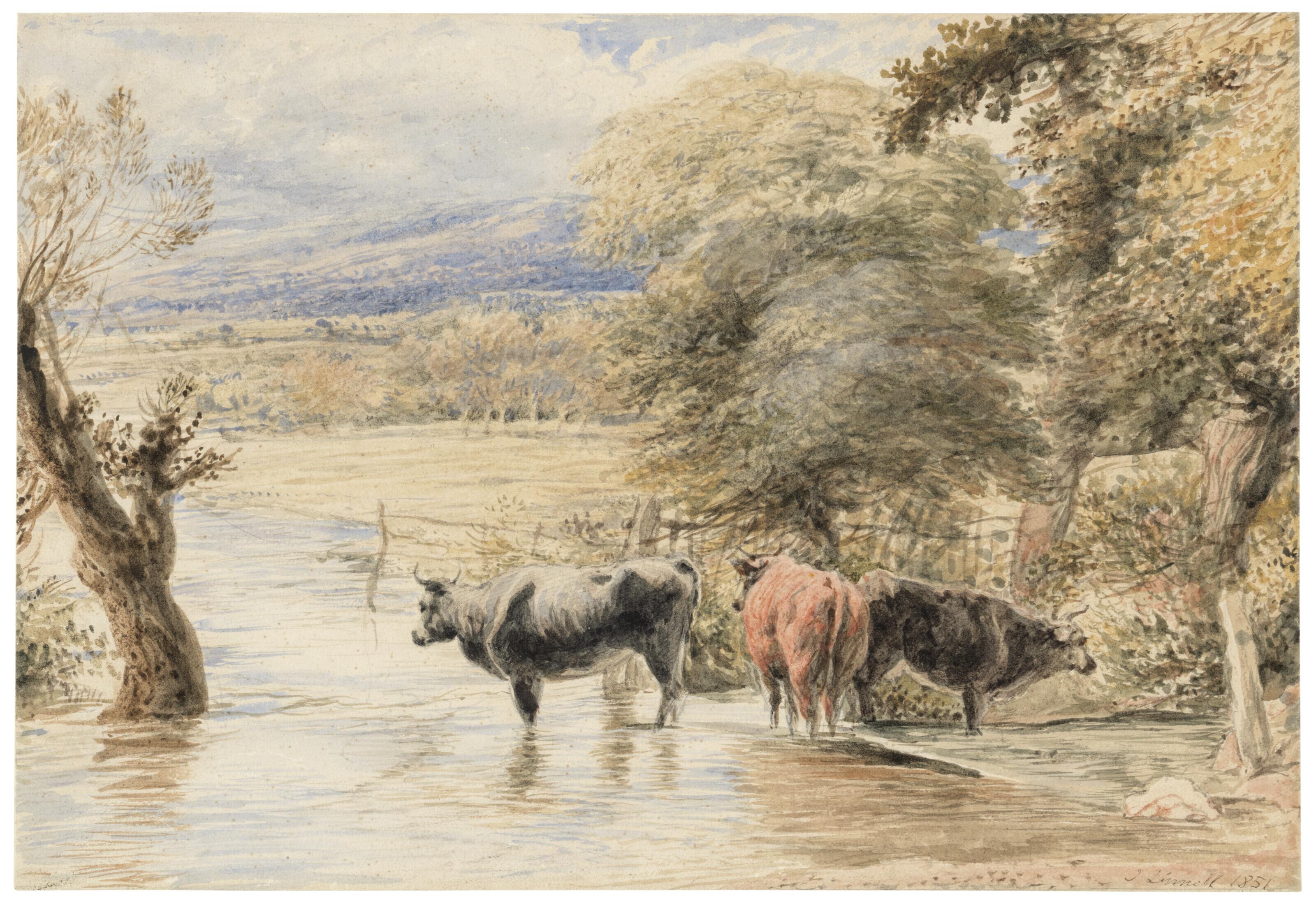 John Linnell - Cattle in a river, a study for \'Shallow Rivers\'