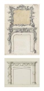 John Linnell - Design for a fireplace and overmantle mirror; and Design for a fireplace