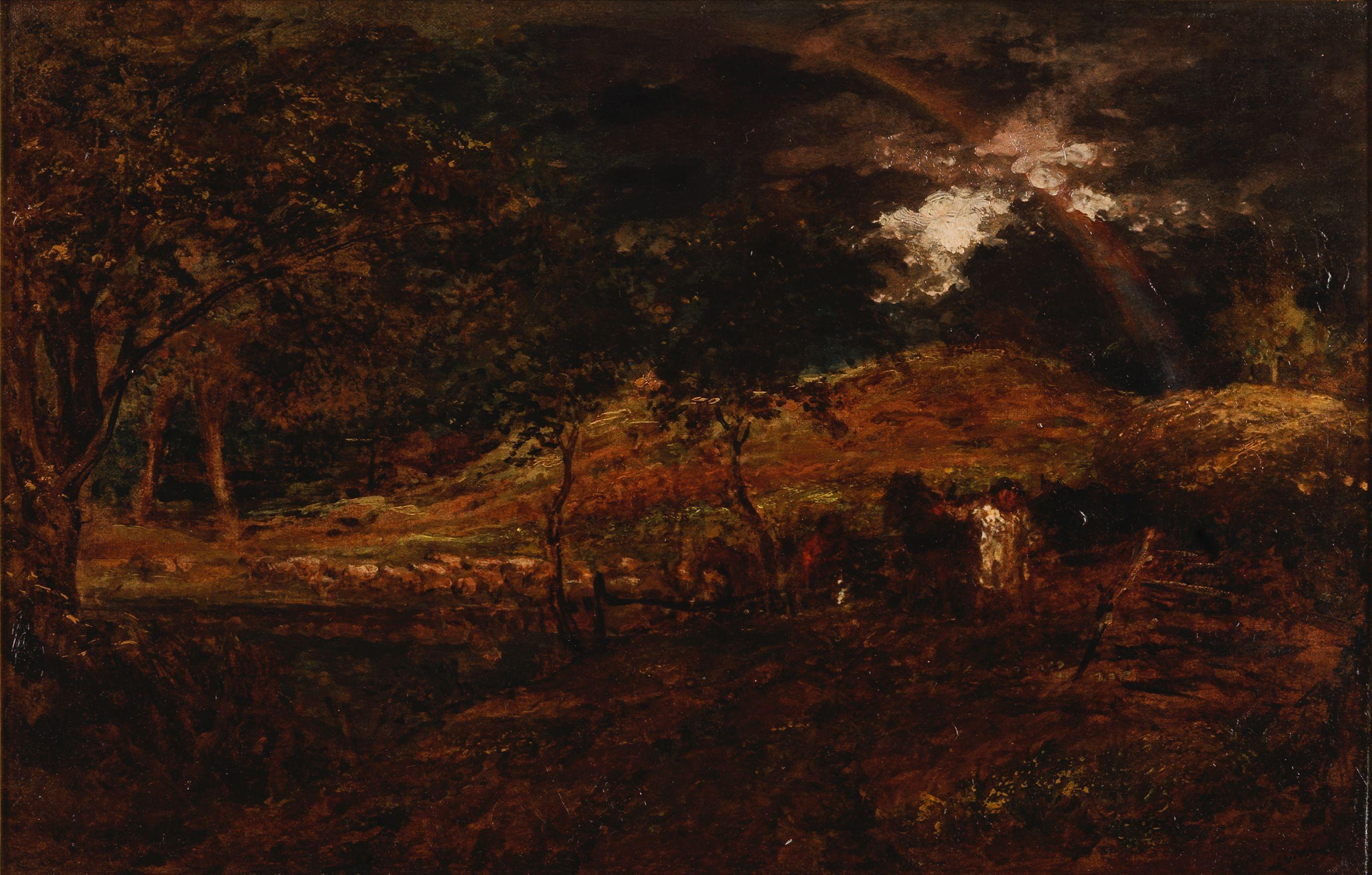 John Linnell - Hay cart with a rainbow