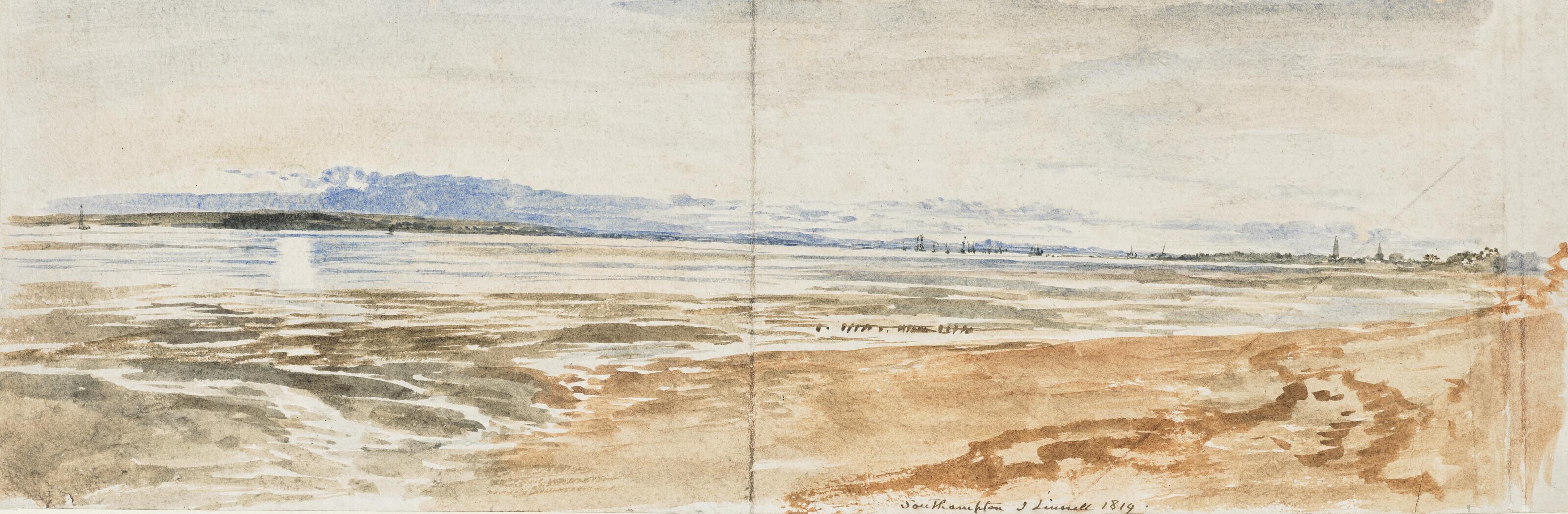 John Linnell - Study of Southampton from the river near Netley Abbey, Hampshire