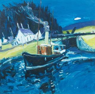 John Lowrie Morrison - \'Steam Launch Corolla Navigating Crinan Canal\'