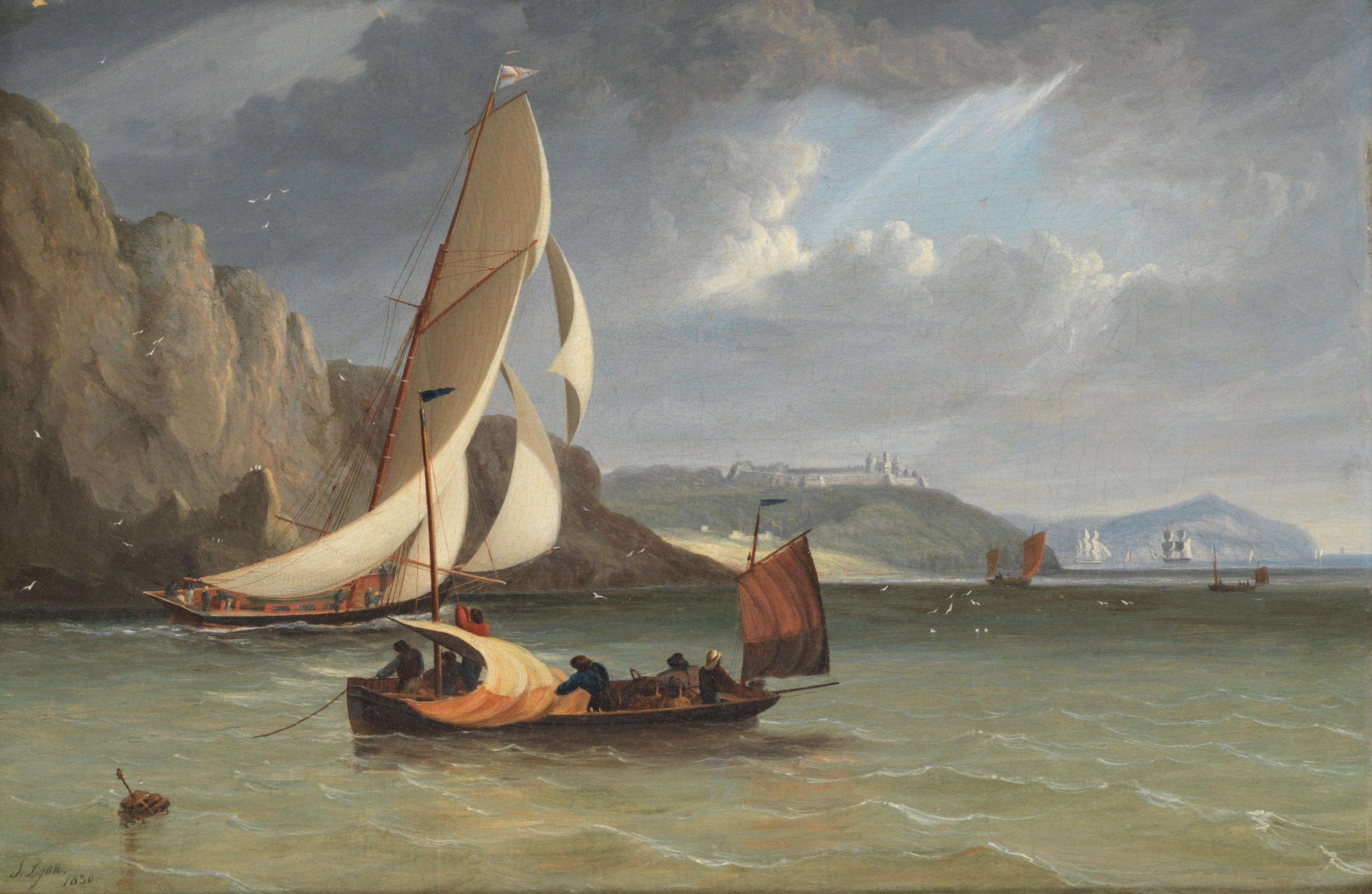 John Lynn - A Royal Yacht Squadron cutter running inshore out of the tide; and \'Smugglers landing\'