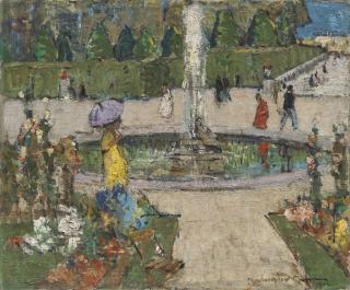 John Maclauchlan Milne, R.S.A. - Une promenade dans le parc (recto); and A cafe scene, unfinished (verso)