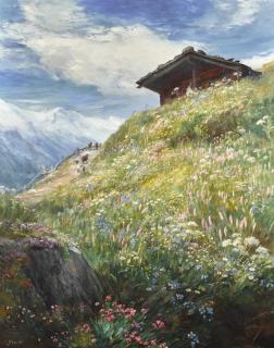John Macwhirter R.A., H.R.S.A., R.I., R.E. - An Alpine Meadow, Switzerland