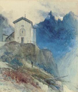John MacWhirter, R.A., R.W.S, H.R.S.A. - An Alpine Chapel, Courmayeur