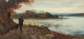 John Macwhirter, RA HRSA RI RE - Shepherd and Flock by a Loch