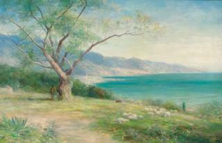 John MacWhirter - Sheep grazing in a Mediterranean landscape