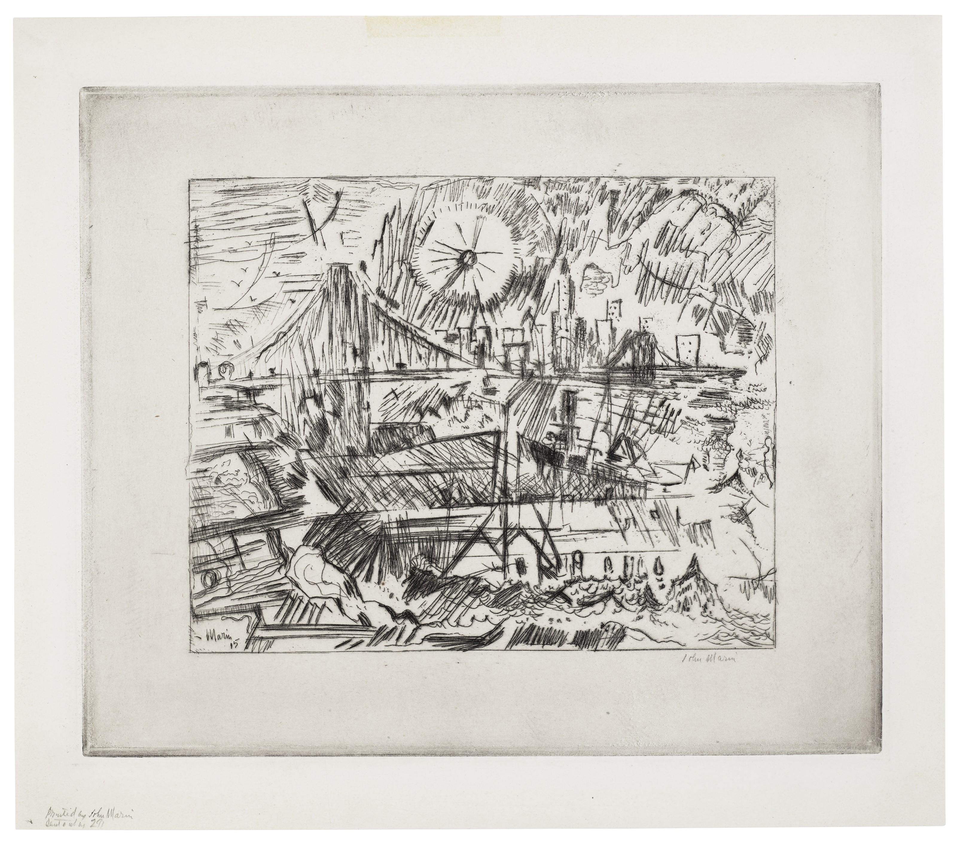 John Marin - Brooklyn Bridge From Brooklyn (The Sun)