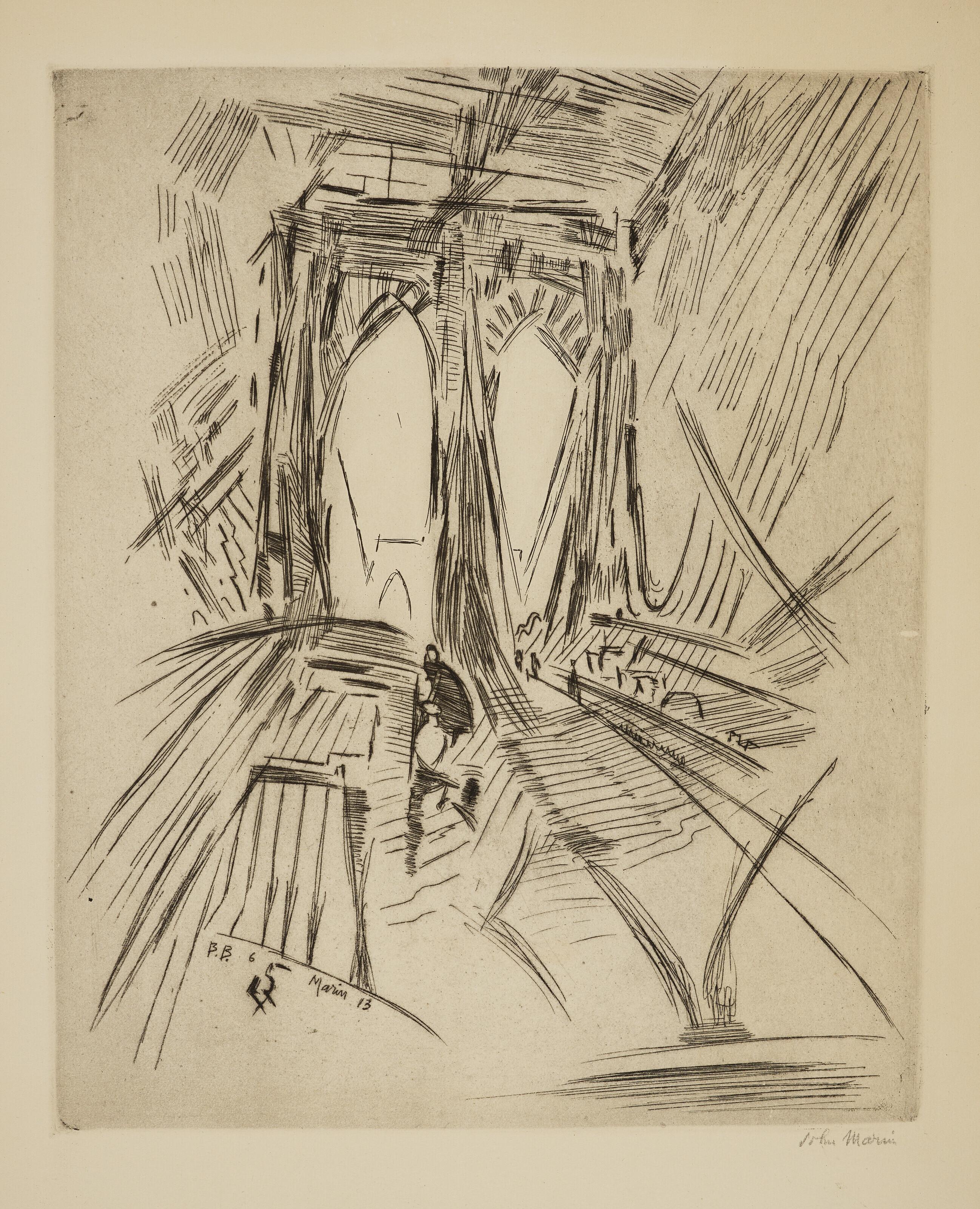 John Marin - Brooklyn Bridge No. 6 (Swaying), from Six American Etchings (Series I)