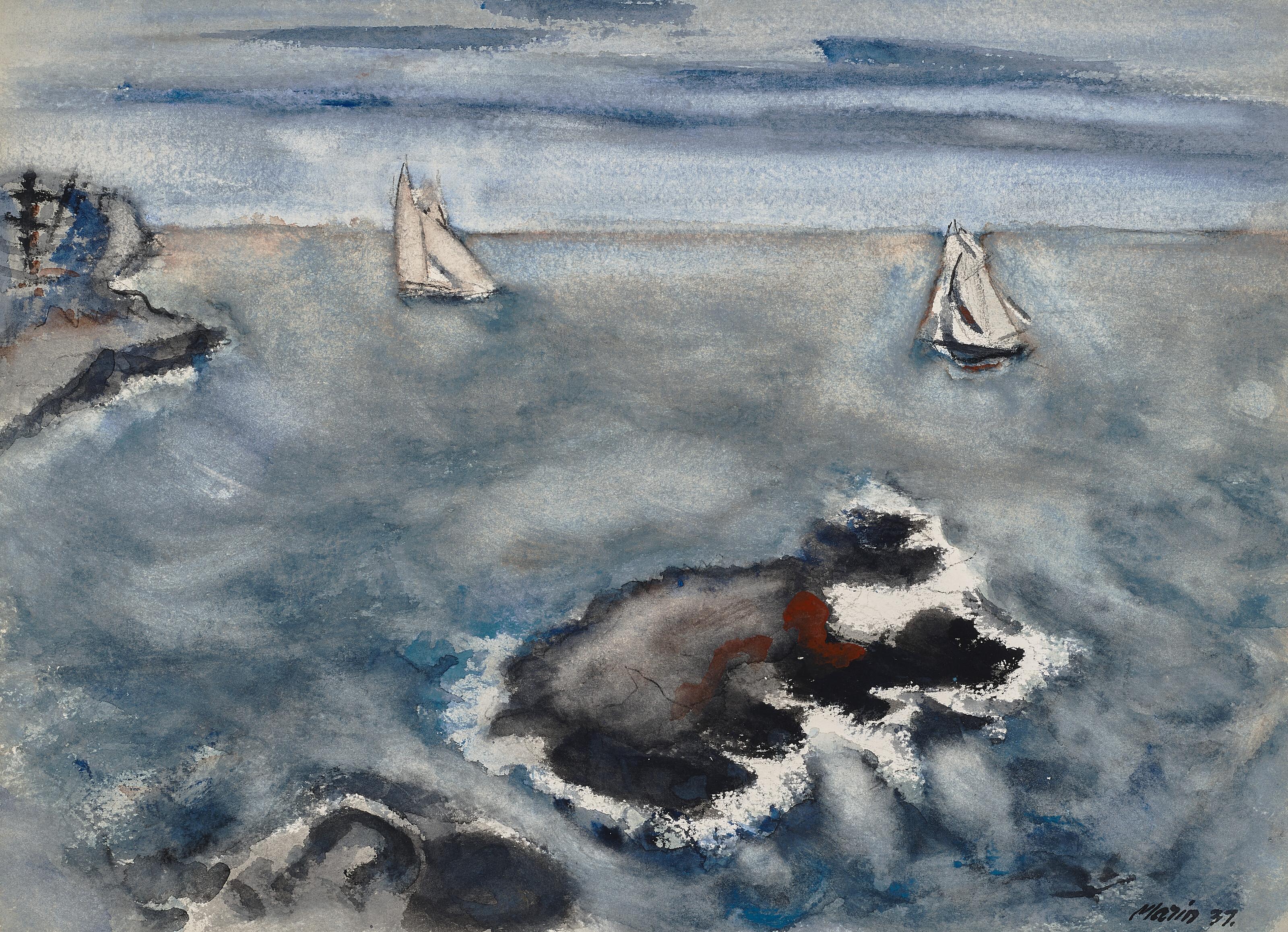 John Marin - Two Little Boats and Grey Sea, Cape Split, Maine