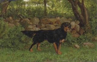 John Martin Tracy - A Gordon Setter by a wood