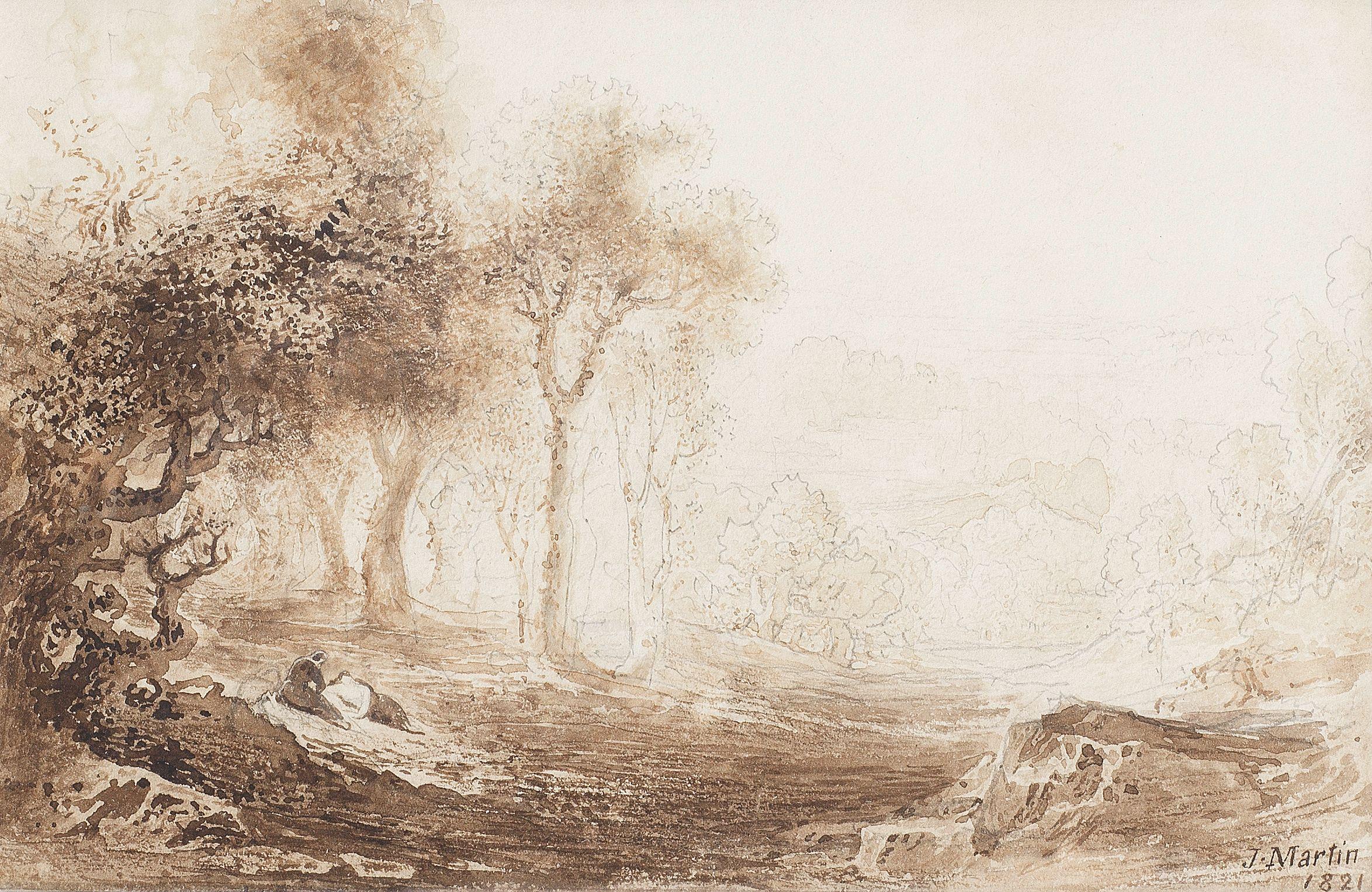 John Martin - A woodland with reclining figures