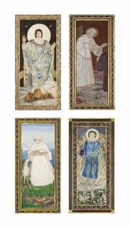 John Mckirdy Duncan, R.S.A., R.S.W. - Four panels from the Sneaton Castle altarpiece, the central panel depicting Christ in Glory, the other three St Colman, St Bee and the Archangel Gabriel