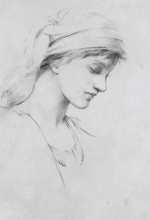 John Melhuish Strudwick - Study of a young girl in profile to the right