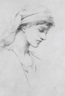 John Melhuish Strudwick - Study of a young girl in profile to the right