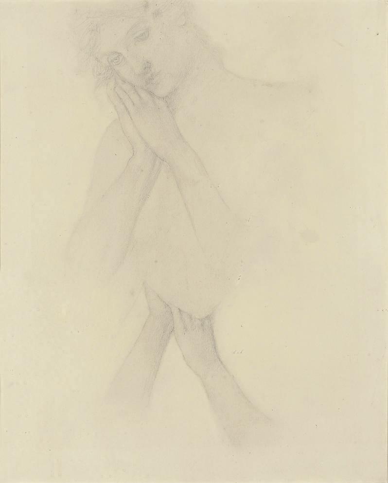 John Melhuish Strudwick - Study of a young woman with her hands clasped; and a further subsidiary drawing of the hands and chin