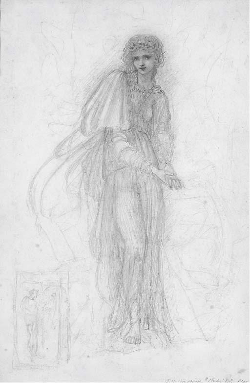 John Melhuish Strudwick - Study of figure and a subsidiary study of a figure in an arcade (recto); and a study of a church architrave (verso)