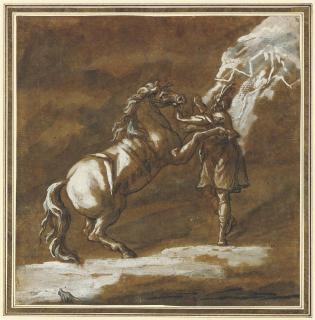 John Michael Rysbrack - A Turk with his horse, forked lightning in the sky
