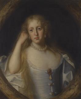 John Michael Wright - Portrait Of A Lady, Wearing A White Dress, With Pearl Necklace And Earings