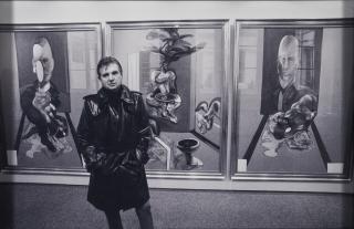 John Minihan - Francis Bacon with his Triptych 1976 at the George Bernard Gallery, Paris, 1977