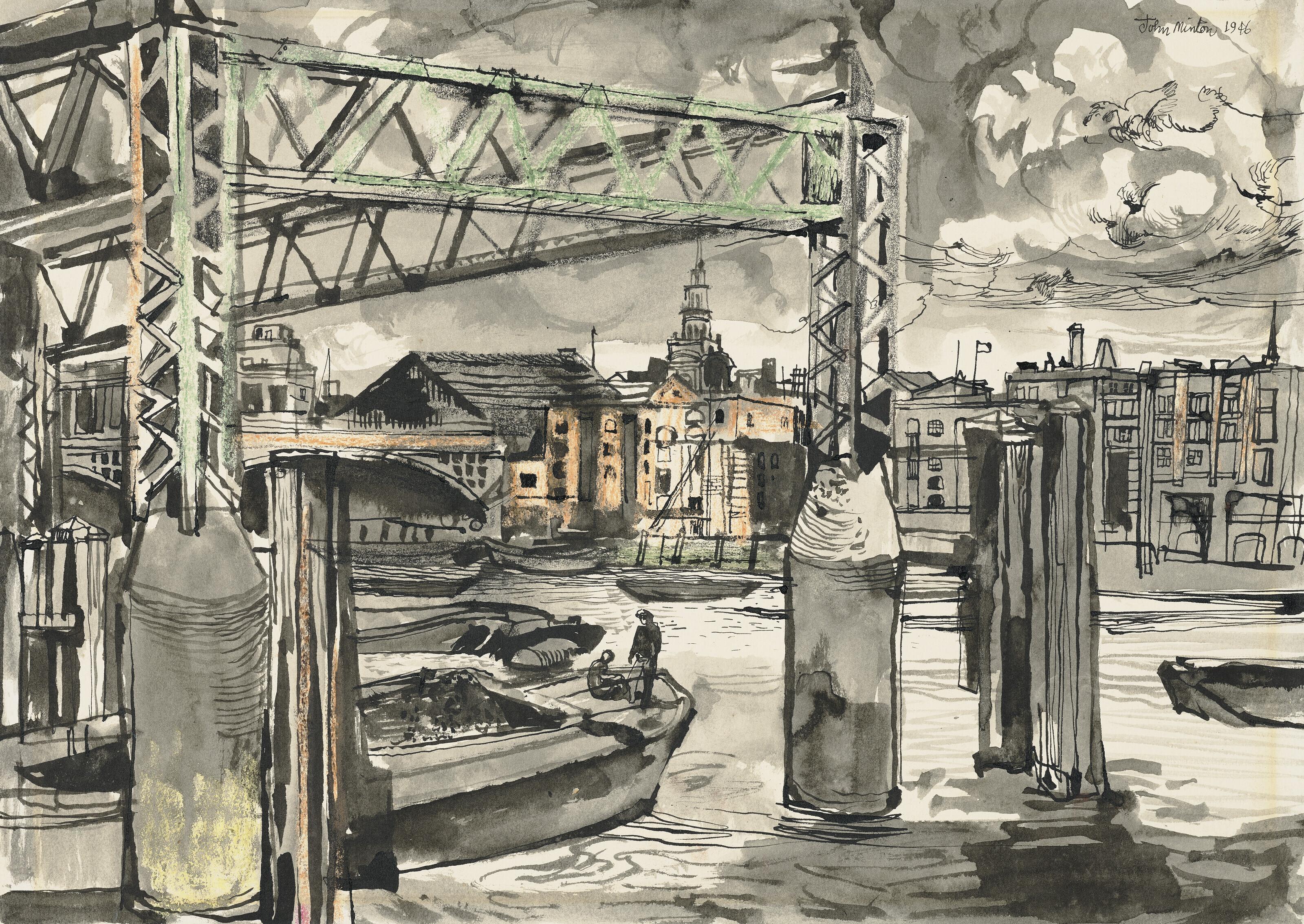 John Minton - Blackfriars Railway Bridge and The City from Bankside
