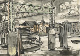 John Minton - Blackfriars Railway Bridge and The City from Bankside
