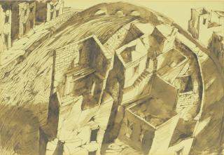 John Minton - Buildings By A River