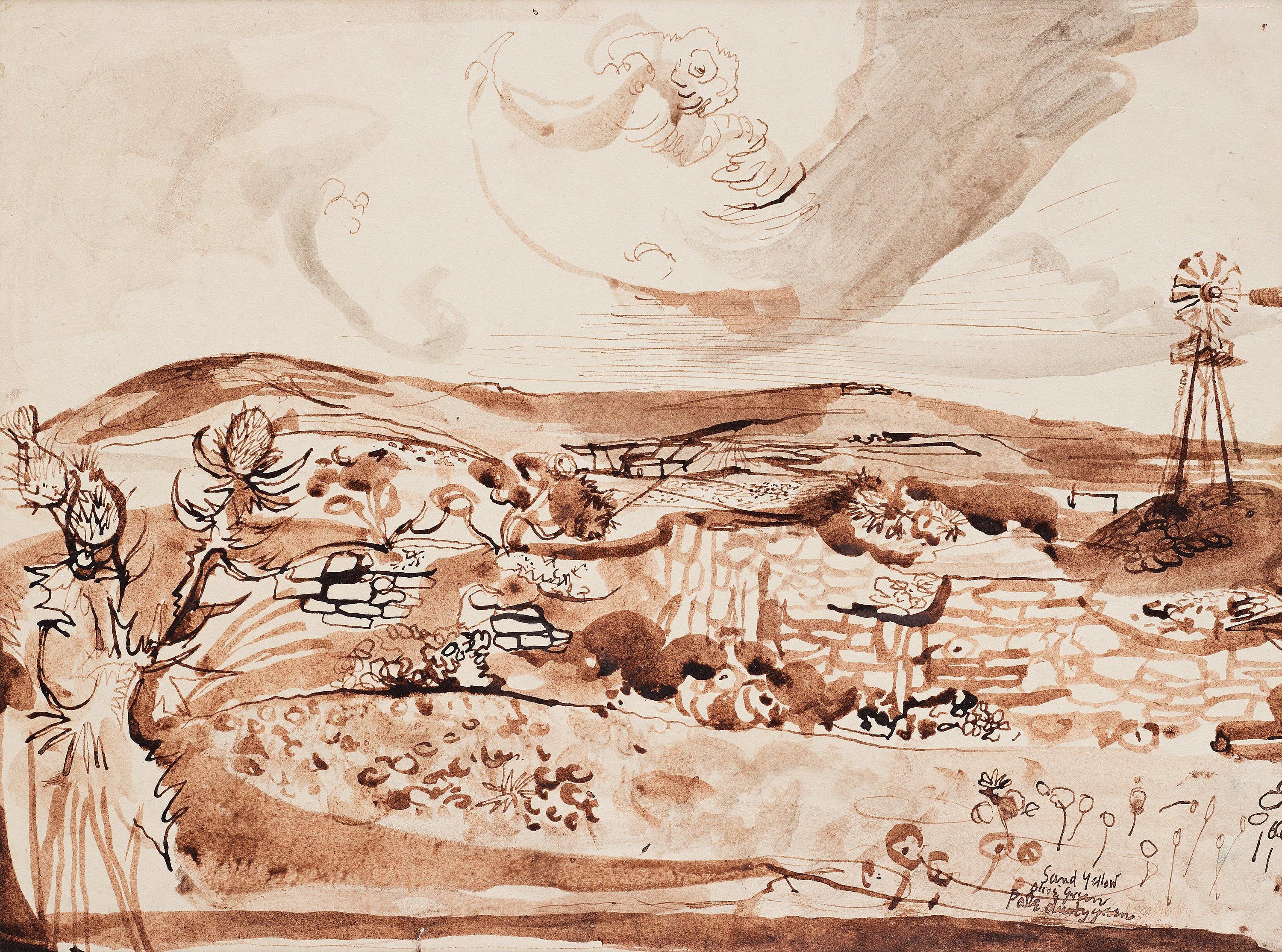 John Minton - Landscape with a waterpump