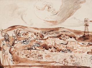 John Minton - Landscape with a waterpump