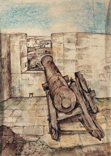 John Minton - Sketch for Portuguese Cannon, Mazagan, Morocco