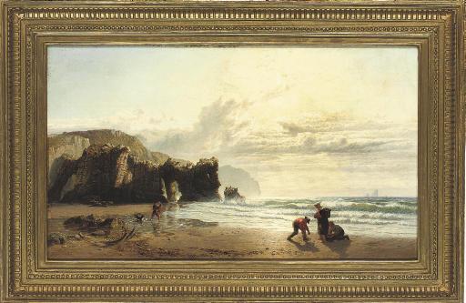 John Mogford, R.I. - Cockle gatherers on the Cornish coast