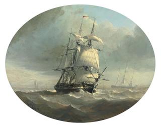 John Moore Of Ipswich - A three-master and other shipping in a stiff offshore breeze