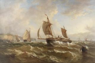 John Moore of Ipswich - Busy coastal shipping with a paddle steamer in the distance