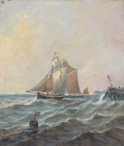 John Moore of Ipswich - Fishing schooners coming out of port, possibly Newhaven (illustrated); and A peaceful stretch of the river