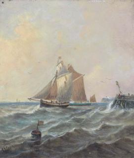 John Moore of Ipswich - Fishing schooners coming out of port, possibly Newhaven (illustrated); and A peaceful stretch of the river