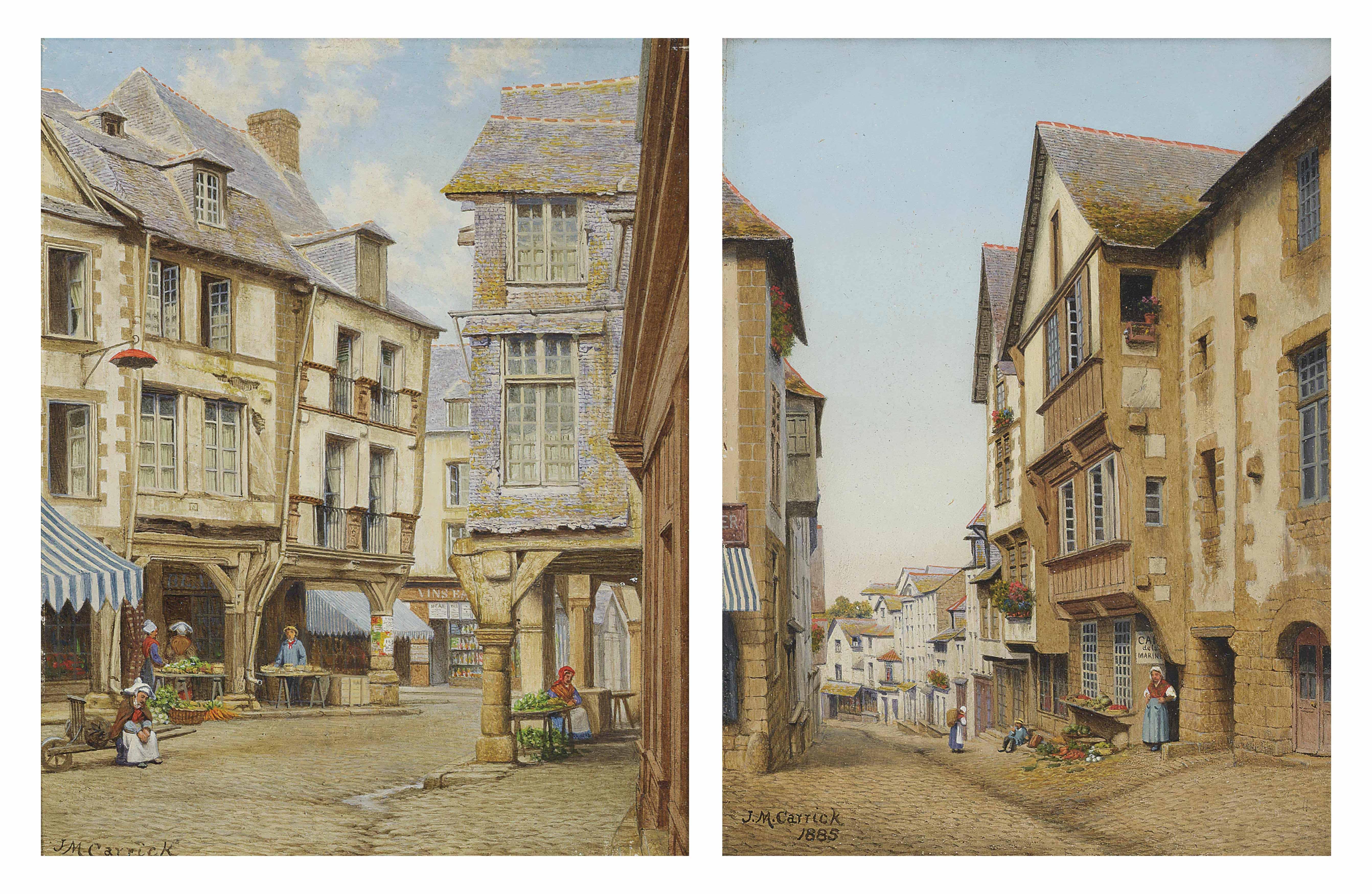 John Mulcaster Carrick - A street in Dinan, Brittany; and Another similar