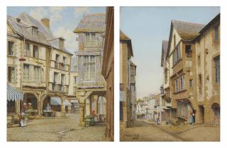 John Mulcaster Carrick - A street in Dinan, Brittany; and Another similar