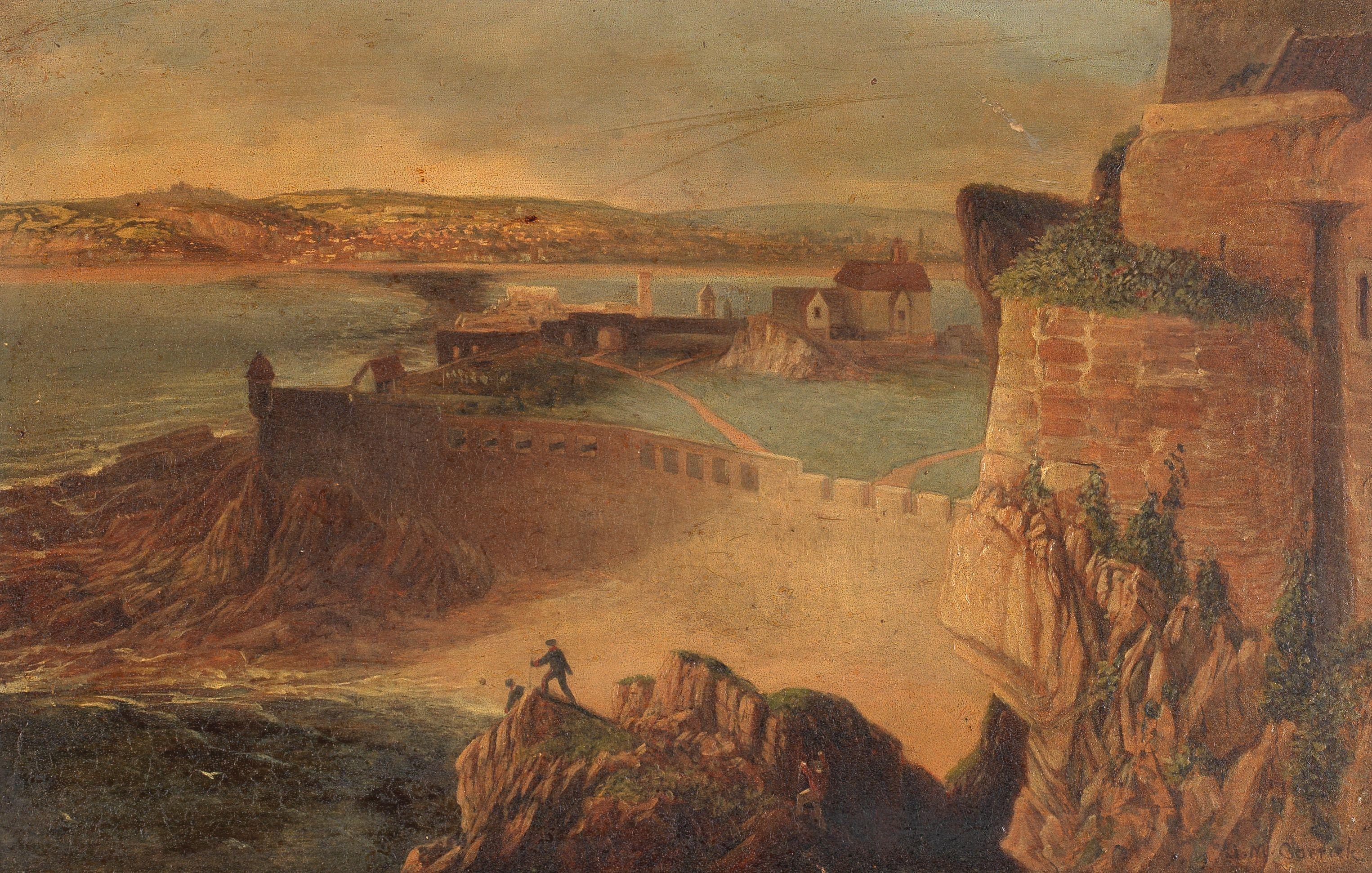John Mulcaster Carrick - A view of a coastal fortification probably Elizabeth Castle, St Helier, Jersey